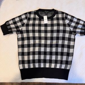 NWT, Ann Taylor, Short Sleeve Sweater, Black/white check, small